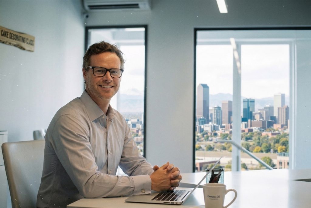 A fractional CFO working in an office in Denver, Colorado